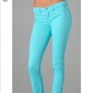 JBrand skinny Ankle Jean in Bright Turquoise.